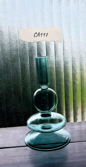 My House by Marine Glass Candleholders CA117-Emerald Short Turquoise & Green Glass Candelabra: Modern Coffee Table Centerpiece