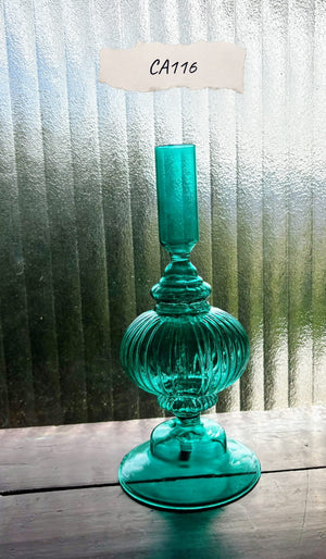 My House by Marine Glass Candleholders CA116-Turquoise Ornate Turquoise & Green Glass Candelabra: Modern Coffee Table Centerpiece