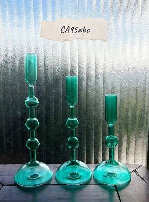 My House by Marine Glass Candleholders CA95a-Tall Bright Green Turquoise & Green Glass Candelabra: Modern Coffee Table Centerpiece