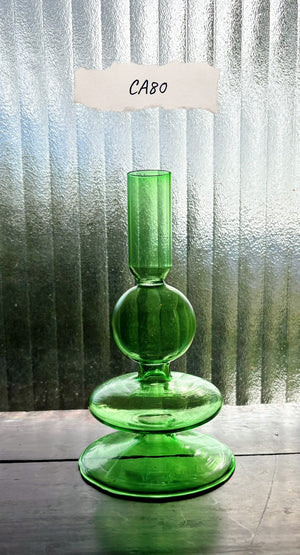 My House by Marine Glass Candleholders CA80-Short Green Turquoise & Green Glass Candelabra: Modern Coffee Table Centerpiece
