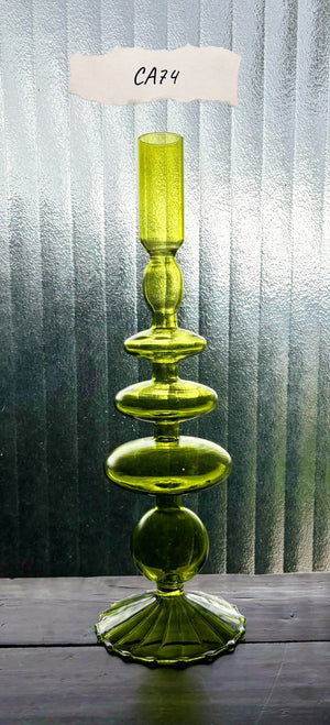 My House by Marine Glass Candleholders CA74-Tall Olive Turquoise & Green Glass Candelabra: Modern Coffee Table Centerpiece