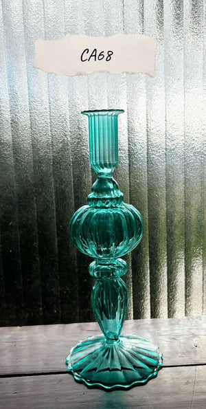 My House by Marine Glass Candleholders CA68-Tall Green Ornate Turquoise & Green Glass Candelabra: Modern Coffee Table Centerpiece