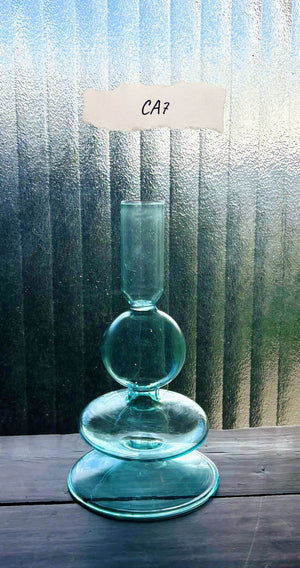 My House by Marine Glass Candleholders CA7-Short Pale Blue Turquoise & Green Glass Candelabra: Modern Coffee Table Centerpiece