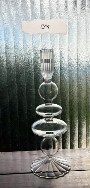My House by Marine Glass Candleholders CA1-Clear Turquoise & Green Glass Candelabra: Modern Coffee Table Centerpiece
