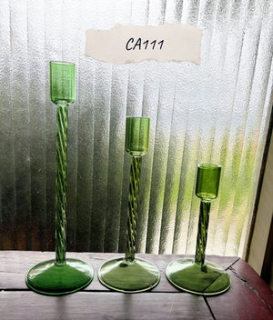 My House by Marine Glass Candleholders CA111a-Thin Green Small Turquoise & Green Glass Candelabra: Modern Coffee Table Centerpiece