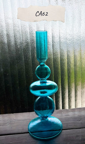 My House by Marine Glass Candleholders CA37-Medium Turquoise Turquoise & Green Glass Candelabra: Modern Coffee Table Centerpiece