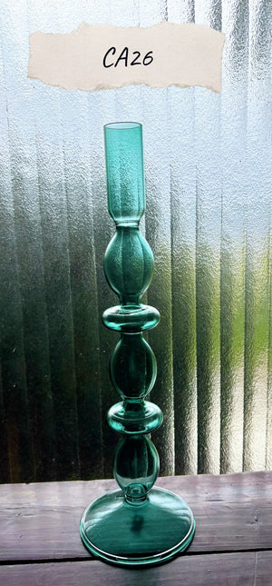 My House by Marine Glass Candleholders CA26-Emerald Tall Turquoise & Green Glass Candelabra: Modern Coffee Table Centerpiece