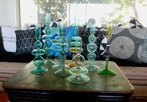 My House by Marine Glass Candleholders Turquoise & Green Glass Candelabra: Modern Coffee Table Centerpiece