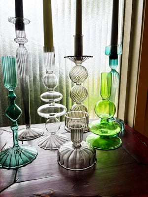 My House by Marine Glass Candleholders Turquoise & Green Glass Candelabra: Modern Coffee Table Centerpiece
