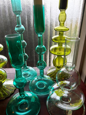 My House by Marine Glass Candleholders Turquoise & Green Glass Candelabra: Modern Coffee Table Centerpiece