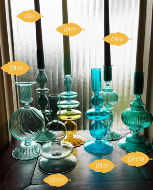 My House by Marine Glass Candleholders Turquoise & Green Glass Candelabra: Modern Coffee Table Centerpiece