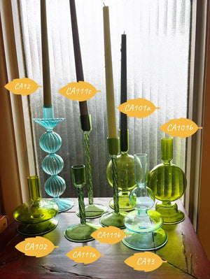 My House by Marine Glass Candleholders Turquoise & Green Glass Candelabra: Modern Coffee Table Centerpiece
