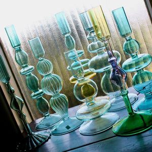 My House by Marine Glass Candleholders Turquoise & Green Glass Candelabra: Modern Coffee Table Centerpiece