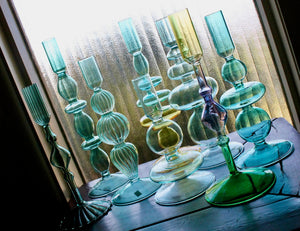 My House by Marine Glass Candleholders Turquoise & Green Glass Candelabra: Modern Coffee Table Centerpiece