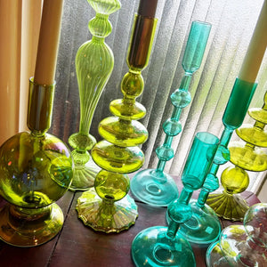 My House by Marine Glass Candleholders Turquoise & Green Glass Candelabra: Modern Coffee Table Centerpiece