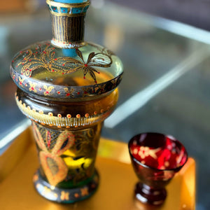 My House by Marine Glass decanters Vintage Blue Hand-Blown Decanter with Artisan Hand Painted Baroque Accents