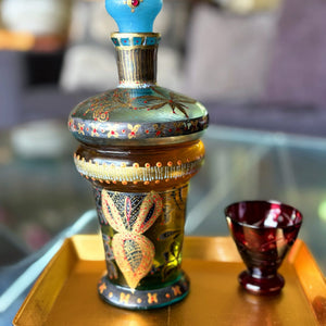 My House by Marine Glass decanters Vintage Blue Hand-Blown Decanter with Artisan Hand Painted Baroque Accents