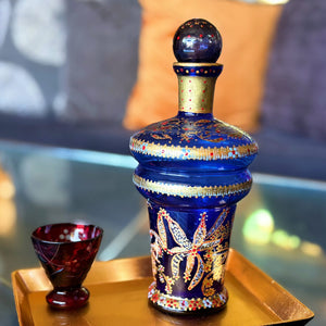 My House by Marine Glass decanters Vintage Cobalt Hand-Blown Decanter with Artisan Hand Painted Victorian Accents