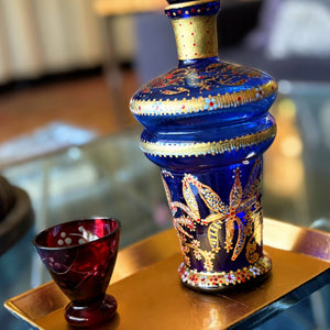 My House by Marine Glass decanters Vintage Cobalt Hand-Blown Decanter with Artisan Hand Painted Victorian Accents