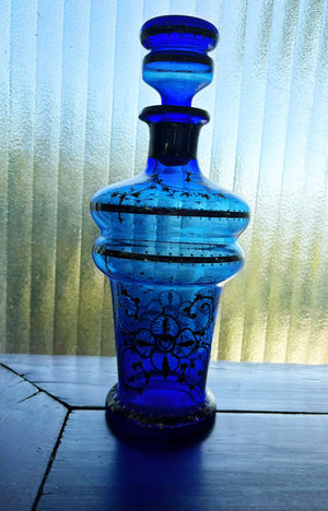 My House by Marine Glass decanters Vintage Cobalt Hand-Blown Decanter with Artisan Hand Painted Victorian Accents