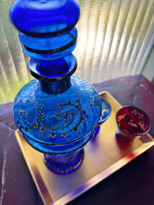 My House by Marine Glass decanters Vintage Cobalt Hand-Blown Decanter with Artisan Hand Painted Victorian Accents