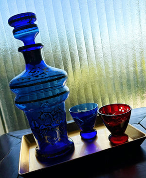 My House by Marine Glass decanters Vintage Cobalt Hand-Blown Decanter with Artisan Hand Painted Victorian Accents