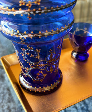 My House by Marine Glass decanters Vintage Cobalt Hand-Blown Decanter with Artisan Hand Painted Victorian Accents