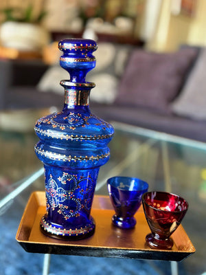 My House by Marine Glass decanters Vintage Cobalt Hand-Blown Decanter with Artisan Hand Painted Victorian Accents