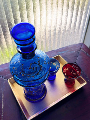 My House by Marine Glass decanters Vintage Cobalt Hand-Blown Decanter with Artisan Hand Painted Victorian Accents