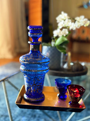 My House by Marine Glass decanters Vintage Cobalt Hand-Blown Decanter with Artisan Hand Painted Victorian Accents