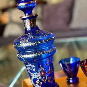 My House by Marine Glass decanters Vintage Cobalt Hand-Blown Decanter with Artisan Hand Painted Victorian Accents