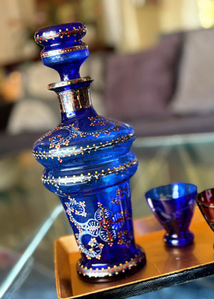 My House by Marine Glass decanters Vintage Cobalt Hand-Blown Decanter with Artisan Hand Painted Victorian Accents