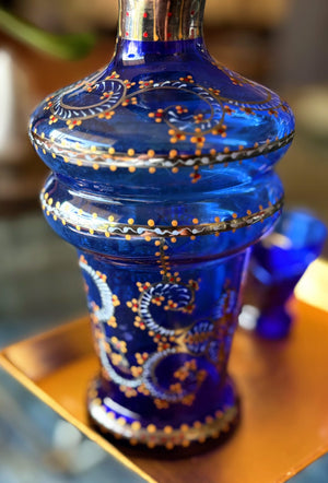 My House by Marine Glass decanters Vintage Cobalt Hand-Blown Decanter with Artisan Hand Painted Victorian Accents