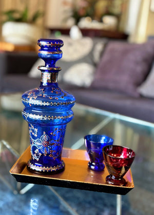 My House by Marine Glass decanters Vintage Cobalt Hand-Blown Decanter with Artisan Hand Painted Victorian Accents
