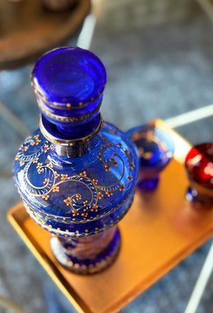 My House by Marine Glass decanters Vintage Cobalt Hand-Blown Decanter with Artisan Hand Painted Victorian Accents