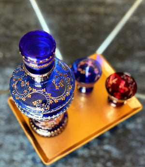 My House by Marine Glass decanters Vintage Cobalt Hand-Blown Decanter with Artisan Hand Painted Victorian Accents