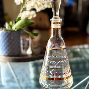 My House by Marine Glass decanters Vintage MCM Hand-Blown Crystal Decanter with Artisan Hand Painted Decorations