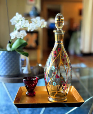 My House by Marine Glass decanters Vintage MCM Hand-Blown Crystal Decanter with Artisan Hand Painted Decorations