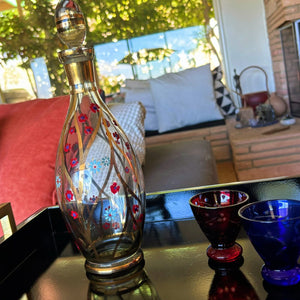 My House by Marine Glass decanters Vintage MCM Hand-Blown Crystal Decanter with Artisan Hand Painted Decorations