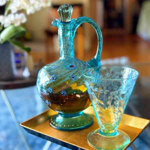 My House by Marine Glass decanters Vintage Turquoise Hand-Blown Crystal Decanter with Artisan Hand Painted Decorations