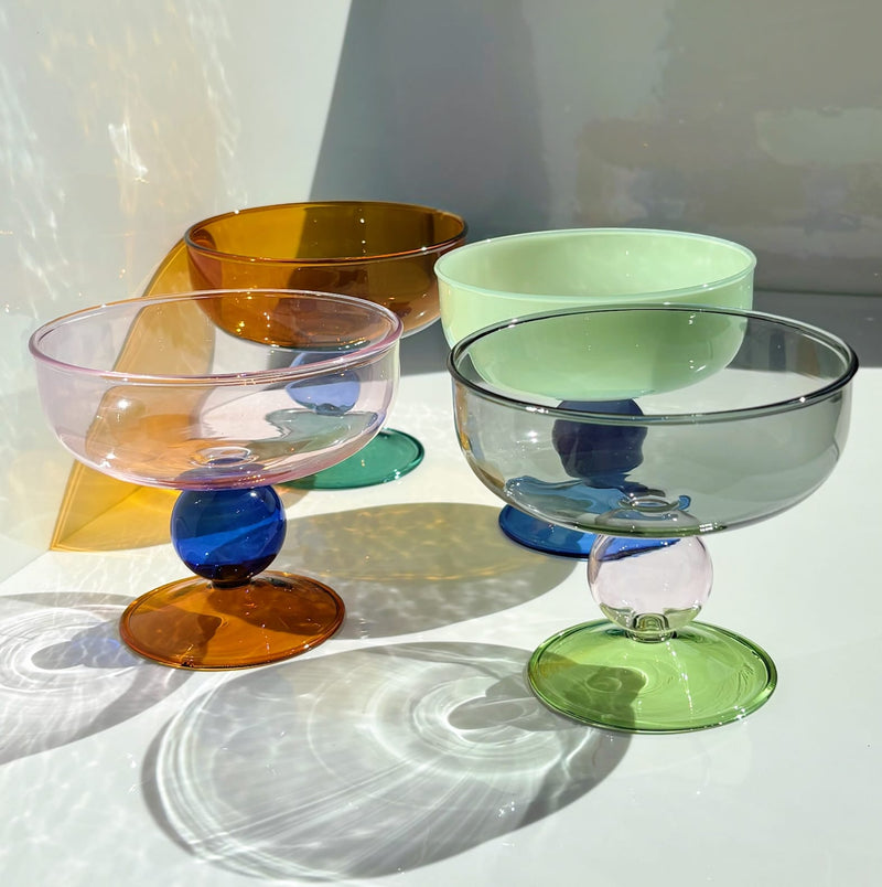 My House by Marine Glass dessert bowls 2 grey Glass Ice-cream Colorful Bowls for Unique Berry/Dessert Presentation