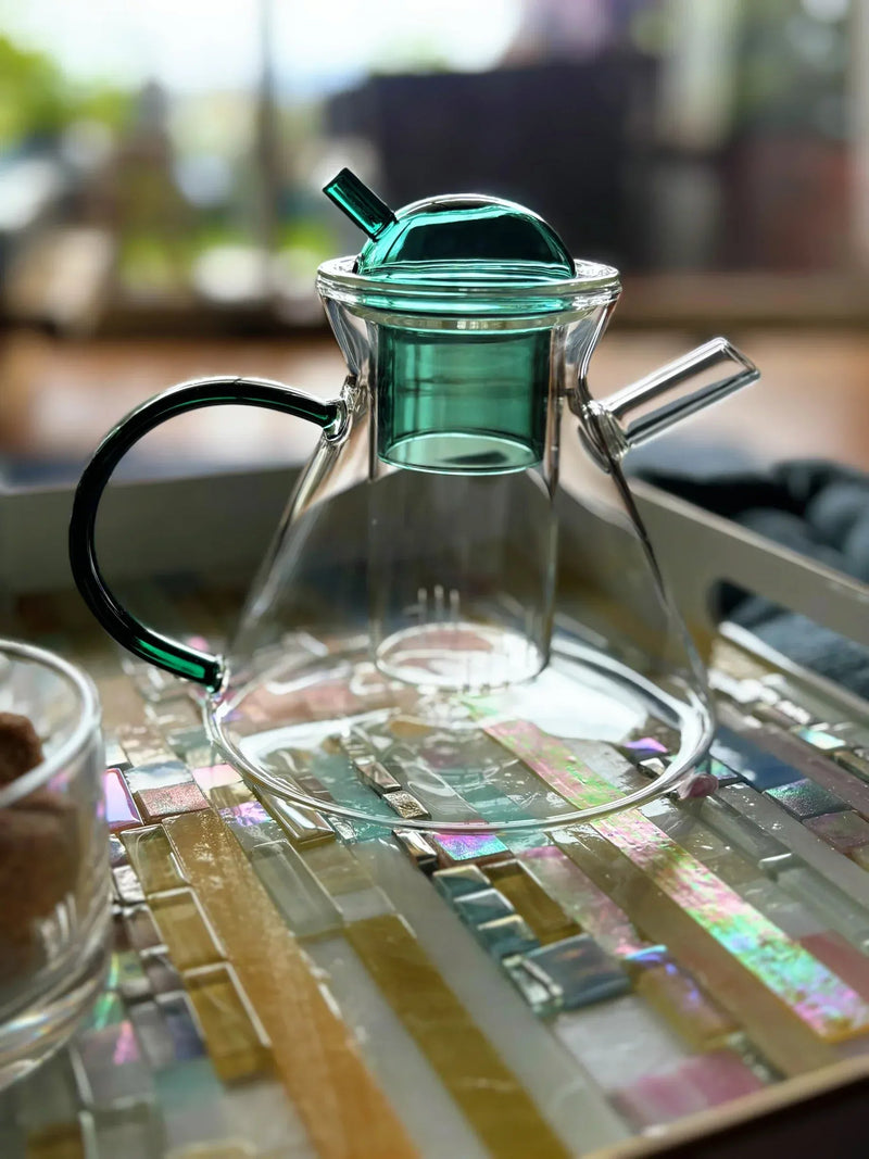 My House by Marine Glass teapot Emerald Green Glass Contemporary Teapot with Stylish Luxury Design