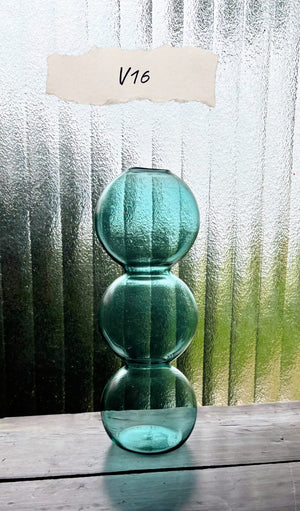 My House by Marine Glass Vases V16-Emerald triple balls Sophisticated Modern Colored Glass Vases for Coffee Table Decor and Unique Centerpiece