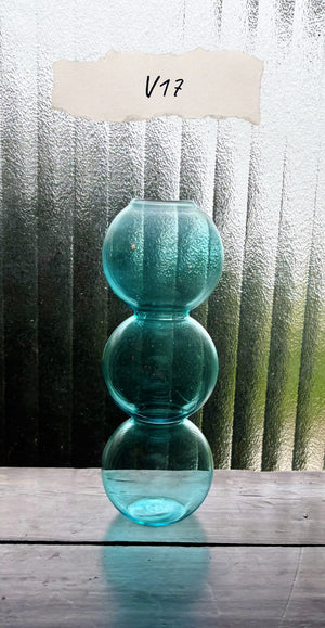 My House by Marine Glass Vases V17-Turquoise triple balls Sophisticated Modern Colored Glass Vases for Coffee Table Decor and Unique Centerpiece