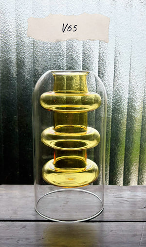 My House by Marine Glass Vases V65- Yellow 3 tier Sophisticated Modern Colored Glass Vases for Coffee Table Decor and Unique Centerpiece