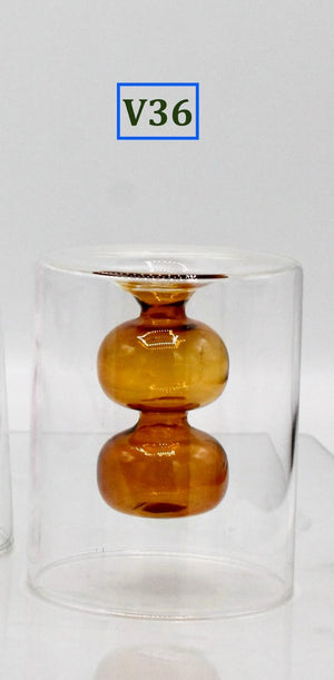 My House by Marine Glass Vases V36- CARAMEL 2 balls vase Sophisticated Modern Colored Glass Vases for Coffee Table Decor and Unique Centerpiece