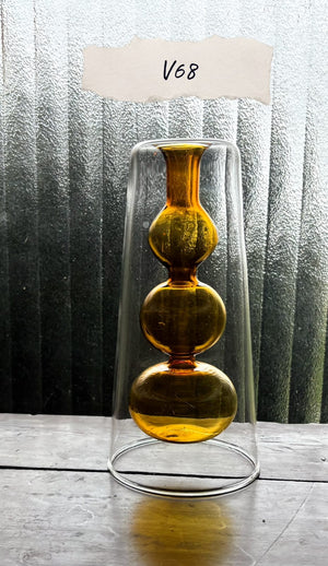My House by Marine Glass Vases V68-Caramel triple balls Sophisticated Modern Colored Glass Vases for Coffee Table Decor and Unique Centerpiece