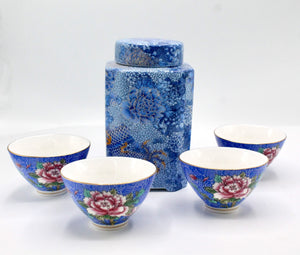 My House by Marine hand painted ceramic box Elegant Blue and Gold Dragon Tea Canister - Traditional Oriental Decor
