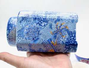 My House by Marine hand painted ceramic box Elegant Blue and Gold Dragon Tea Canister - Traditional Oriental Decor