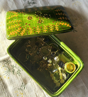 My House by Marine hand painted ceramic box Olive Green Vintage Hand Painted Ceramic box